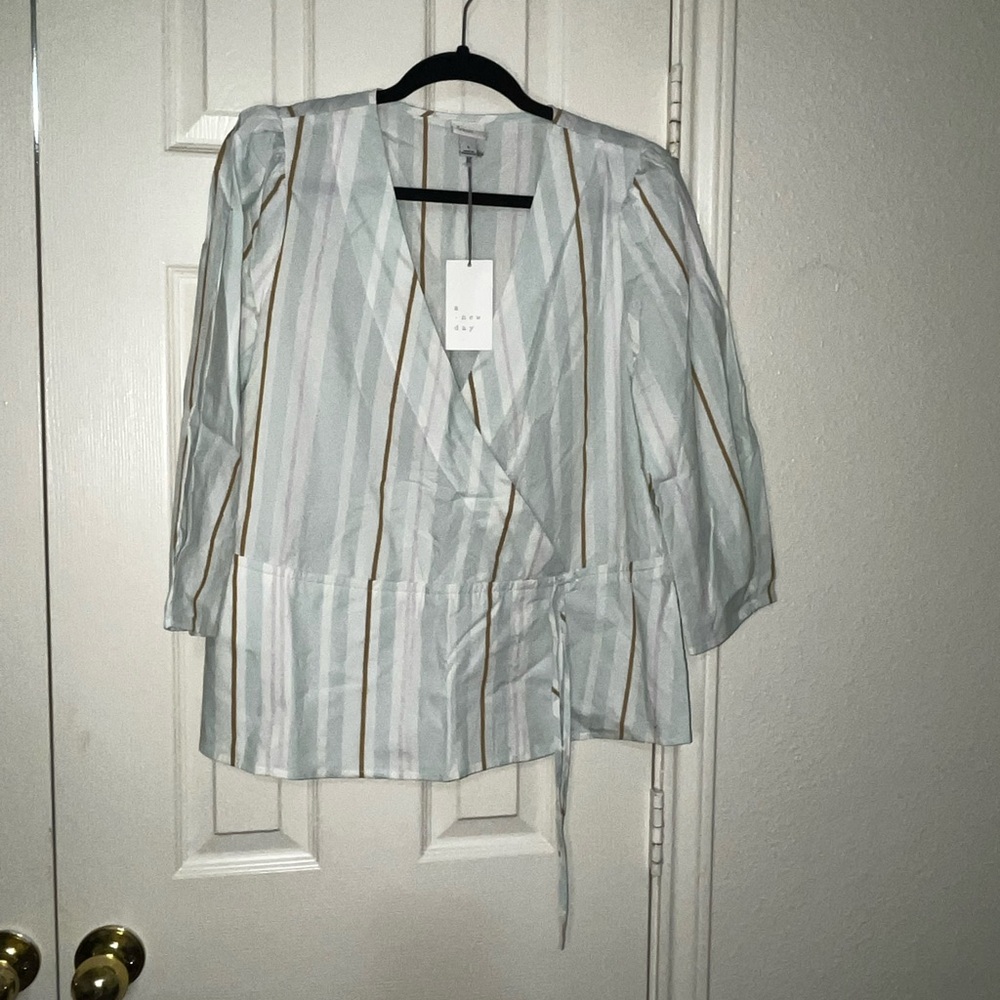 A new day Multicolor Striped Blouse - White, Gold, Gray